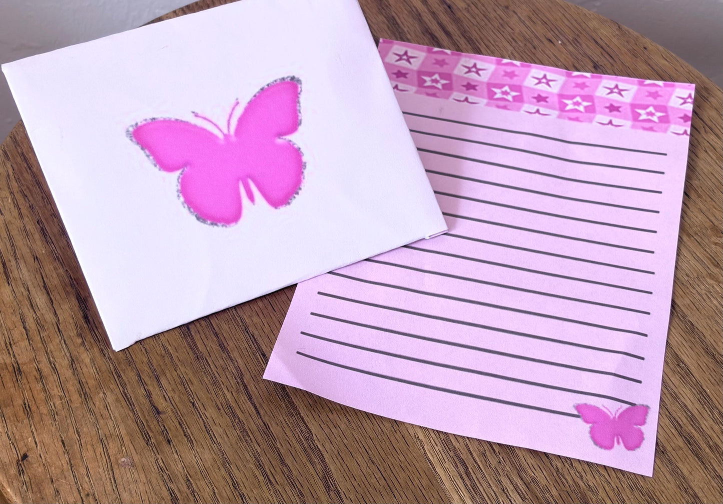 Pink Butterfly Stationery Set, Y2K Kawaii Letter Writing Kit, Stickers, Paper, Envelopes, Bookmark