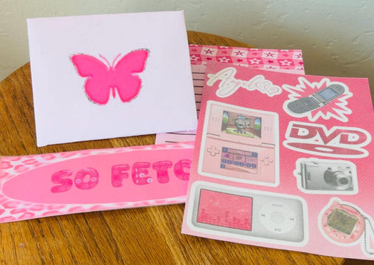 Pink Butterfly Stationery Set, Y2K Kawaii Letter Writing Kit, Stickers, Paper, Envelopes, Bookmark