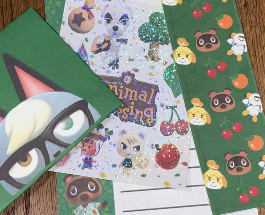 Animal Crossing Stationery Set  Cozy Gamer Letter Set  Envelope, Note Paper, Bookmark & Holographic Sticker Sheet  Cute Pen Pal Gift