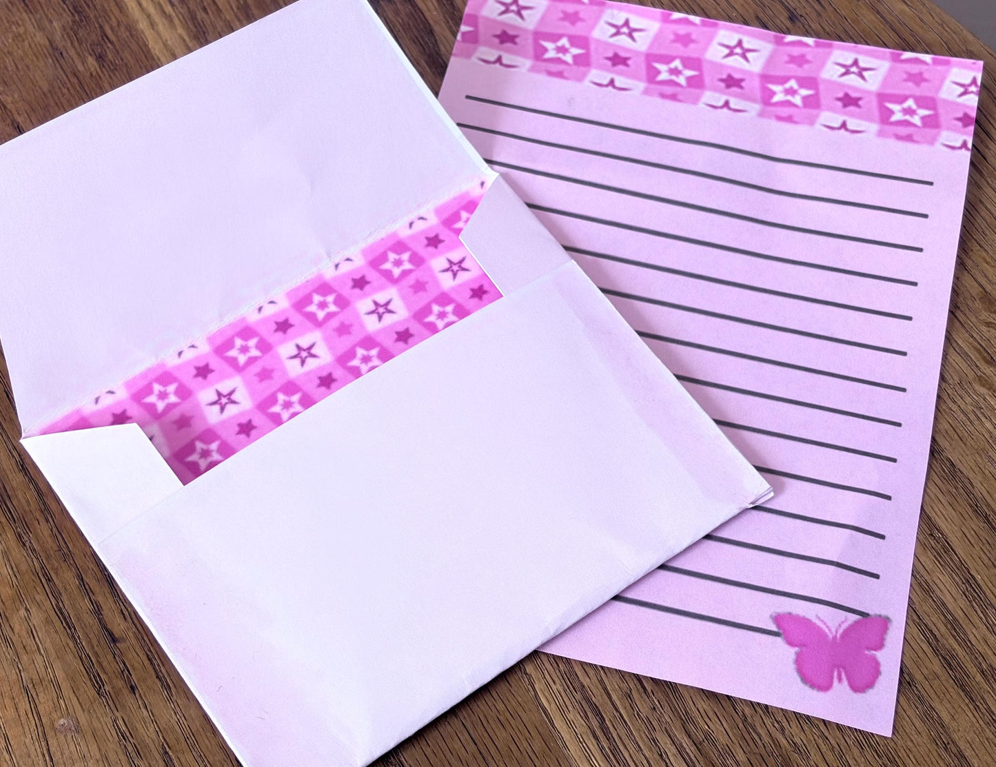 Pink Butterfly Stationery Set, Y2K Kawaii Letter Writing Kit, Stickers, Paper, Envelopes, Bookmark